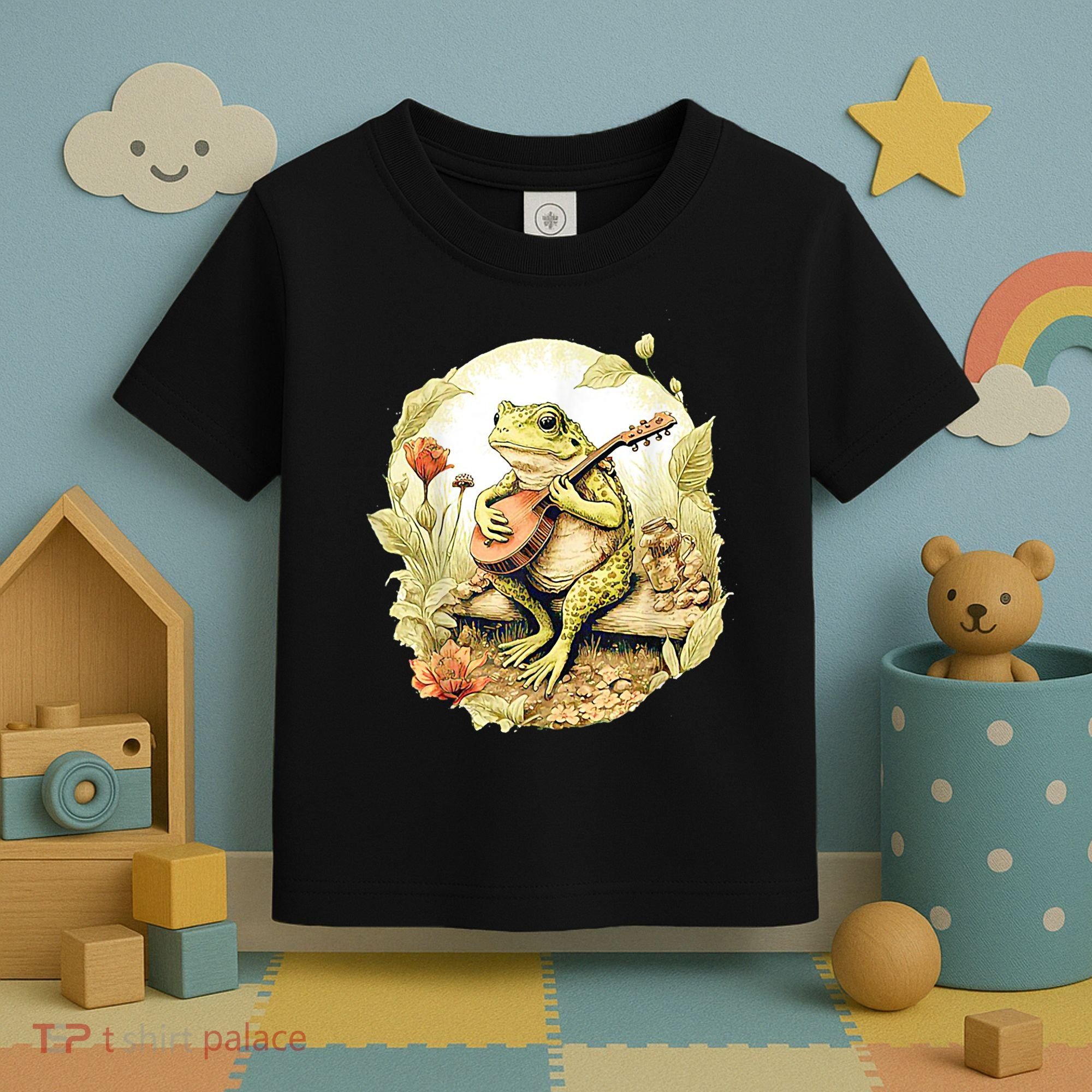 Frog Playing Banjo On Log Toddler T-Shirt