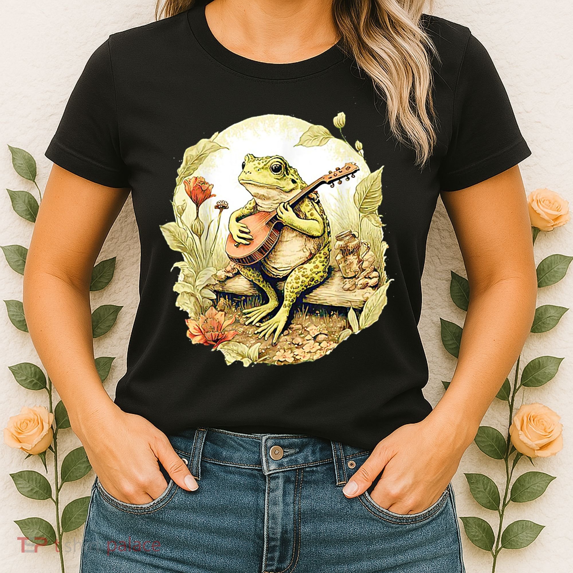 Frog Playing Banjo On Log Women's T-Shirt