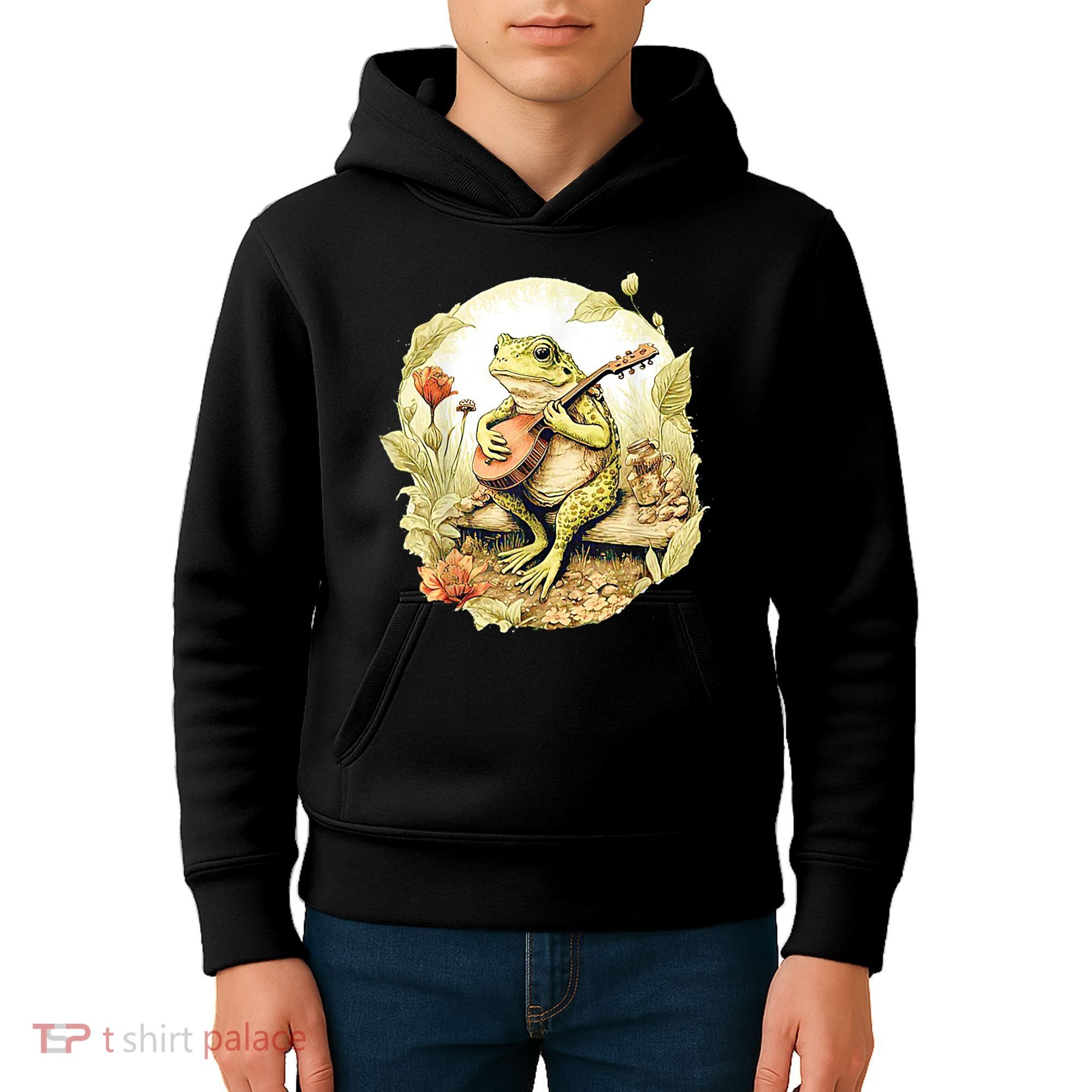 Frog Playing Banjo On Log Kids Hoodie