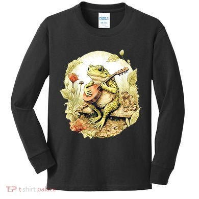Frog Playing Banjo On Log Kids Long Sleeve Shirt