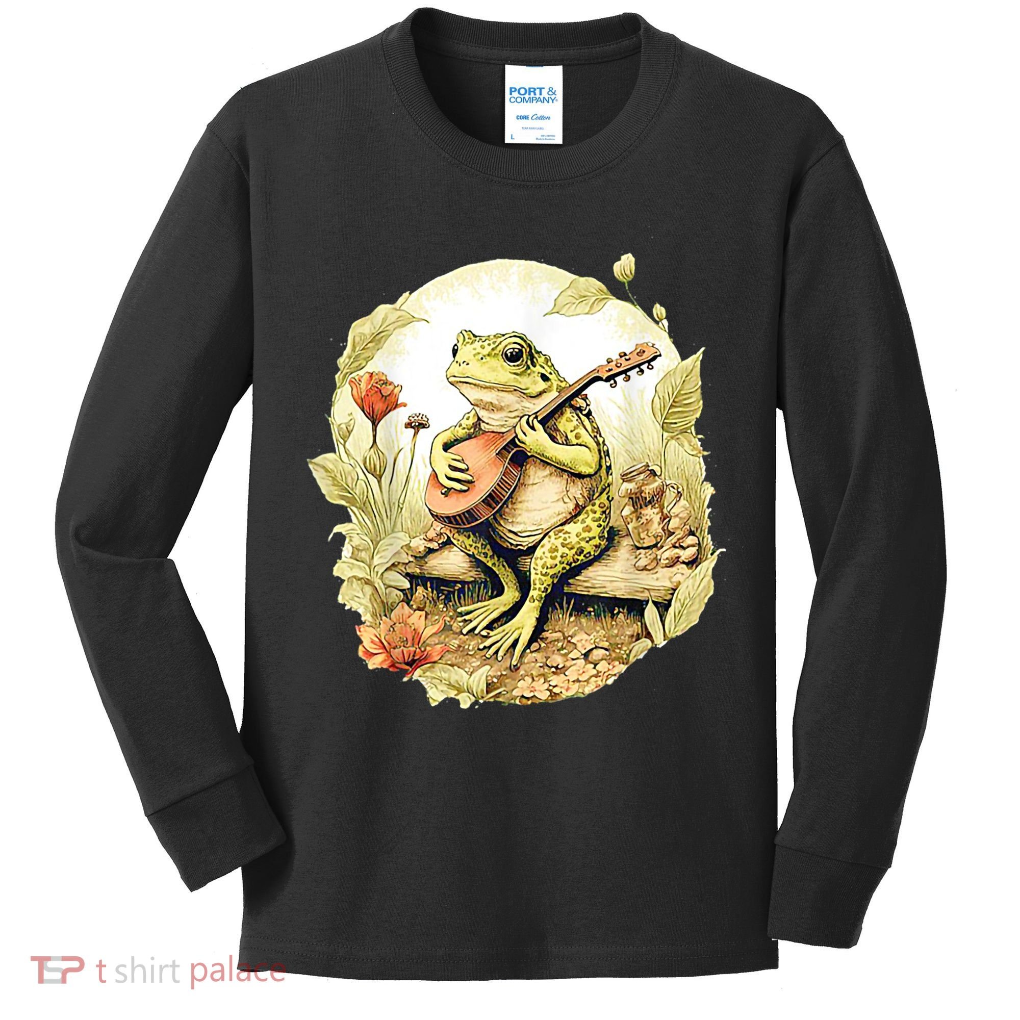 Frog Playing Banjo On Log Kids Long Sleeve Shirt