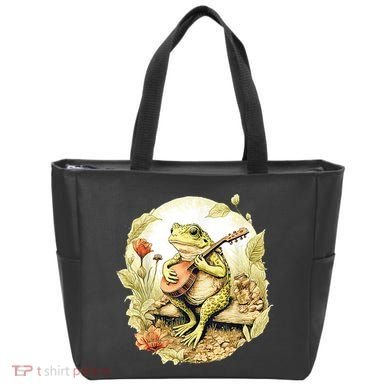 Frog Playing Banjo On Log Tote Bag