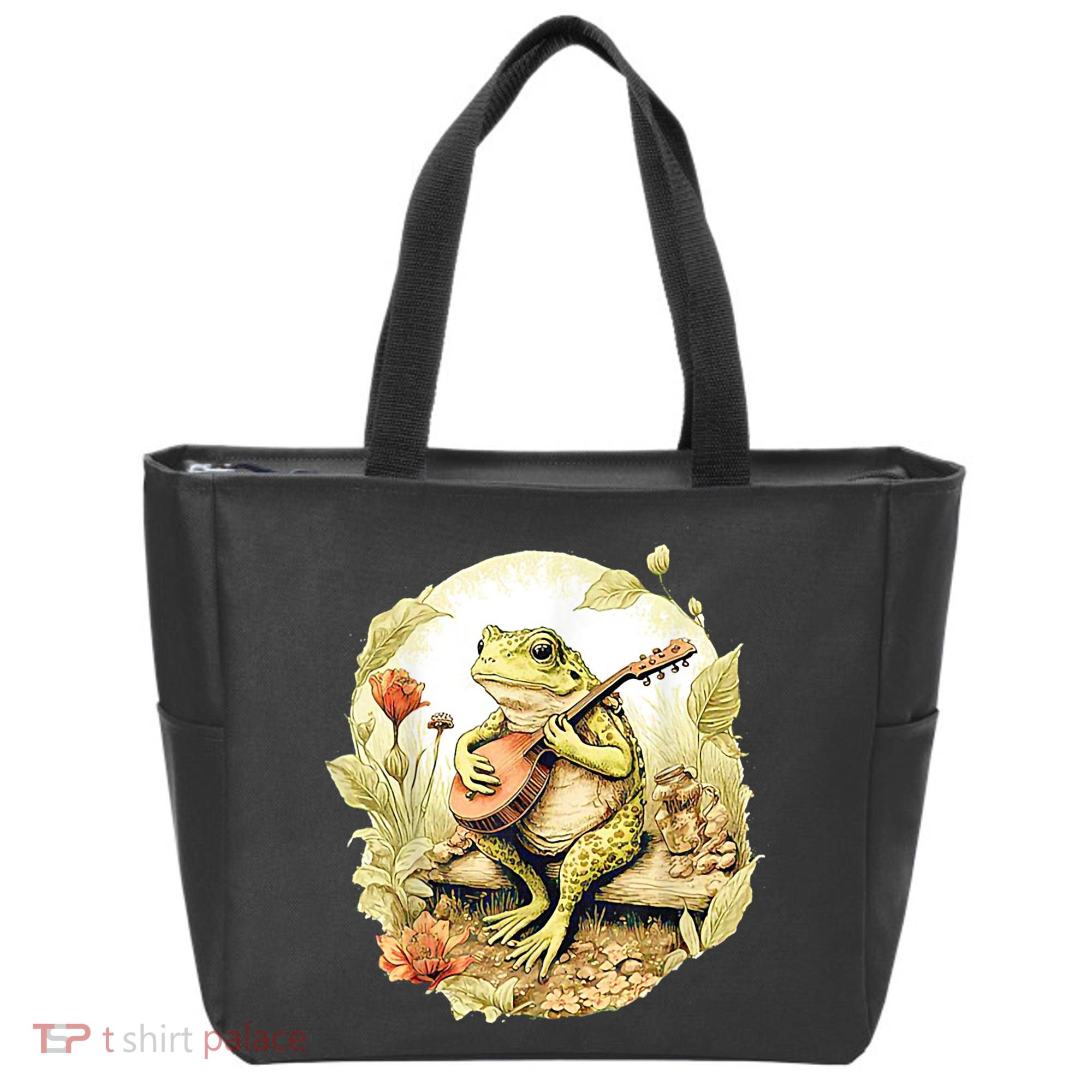 Frog Playing Banjo On Log Tote Bag