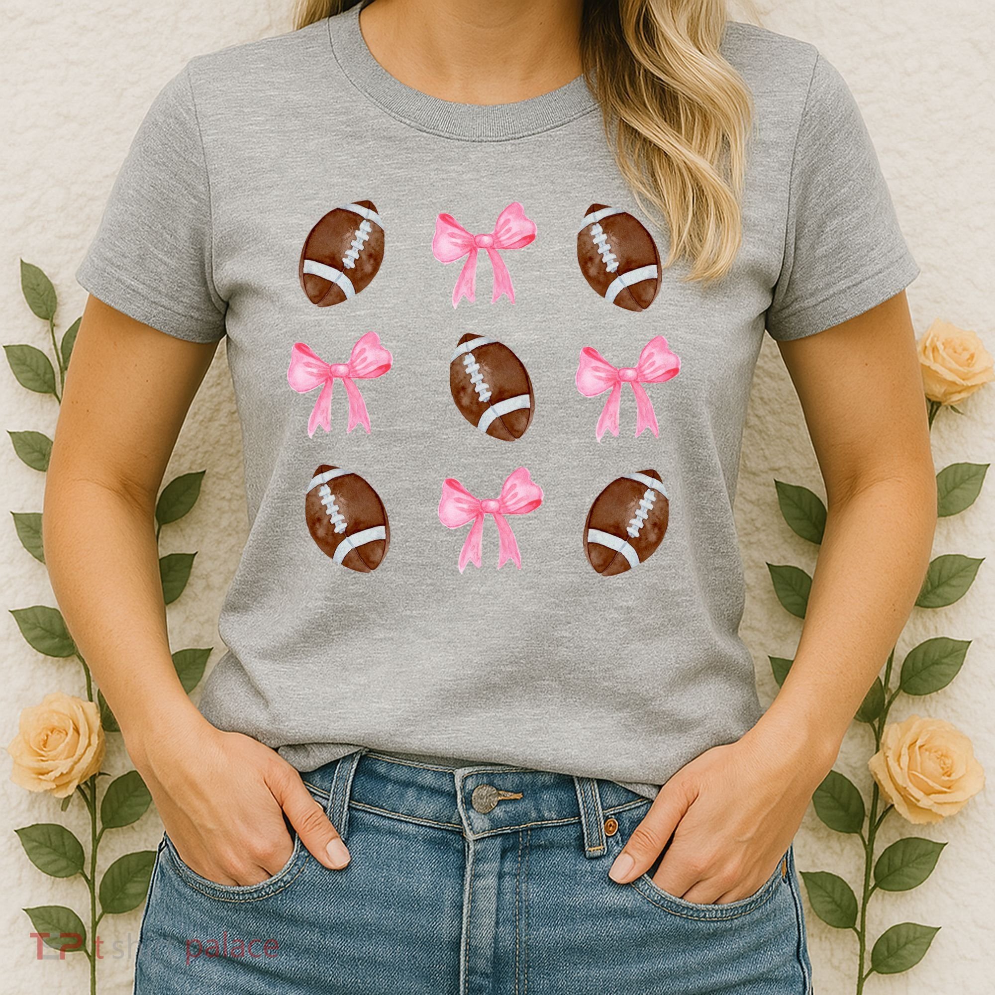 Football Pink Bow Festive Sport Lover Women's T-Shirt