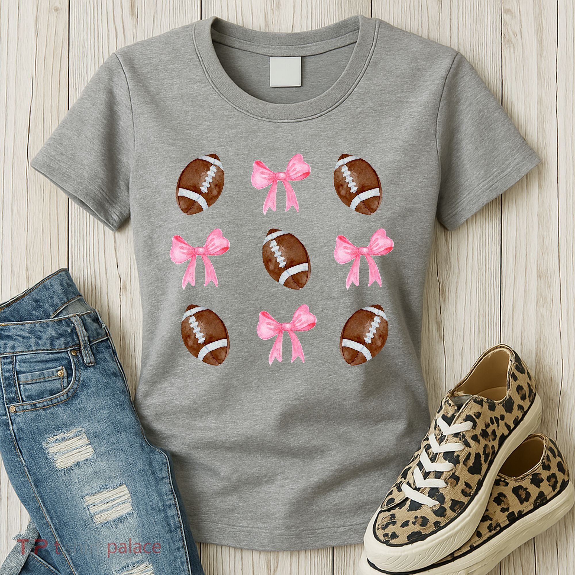 Football Pink Bow Festive Sport Lover Women's T-Shirt