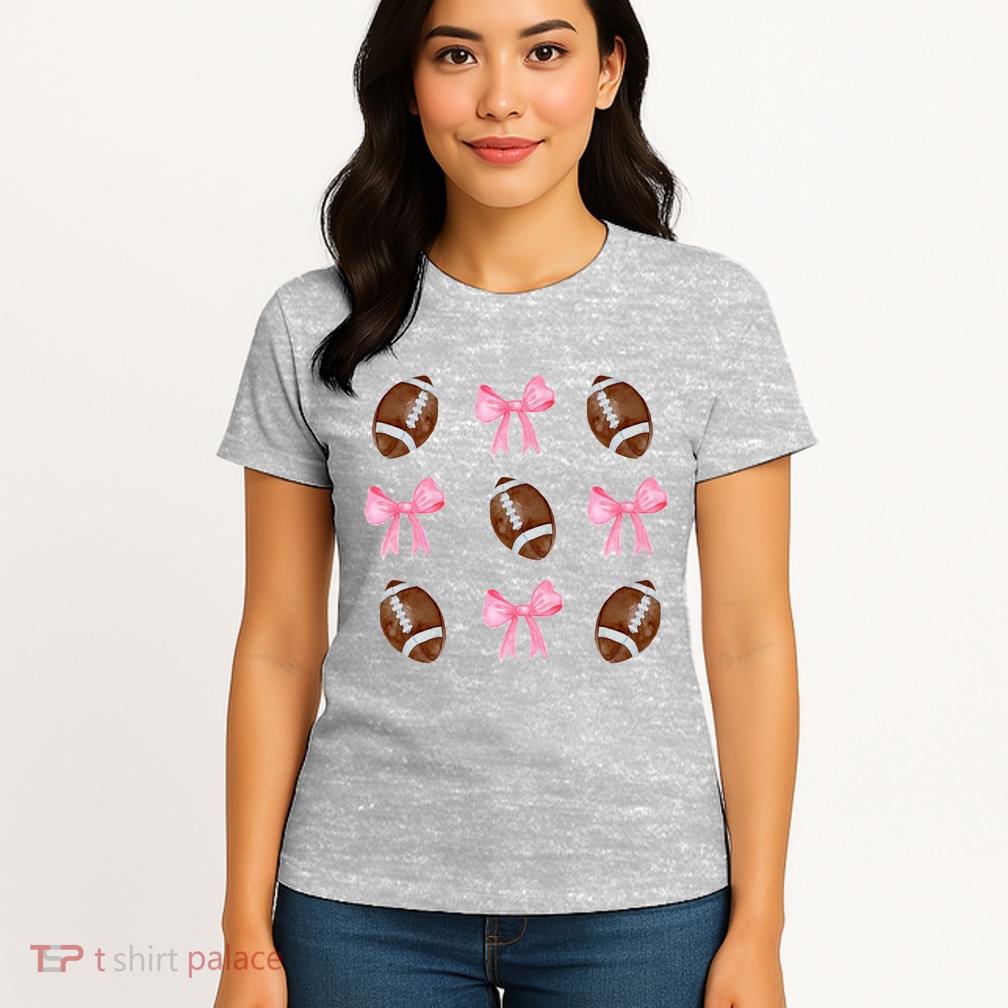 Football Pink Bow Festive Sport Lover Women's T-Shirt