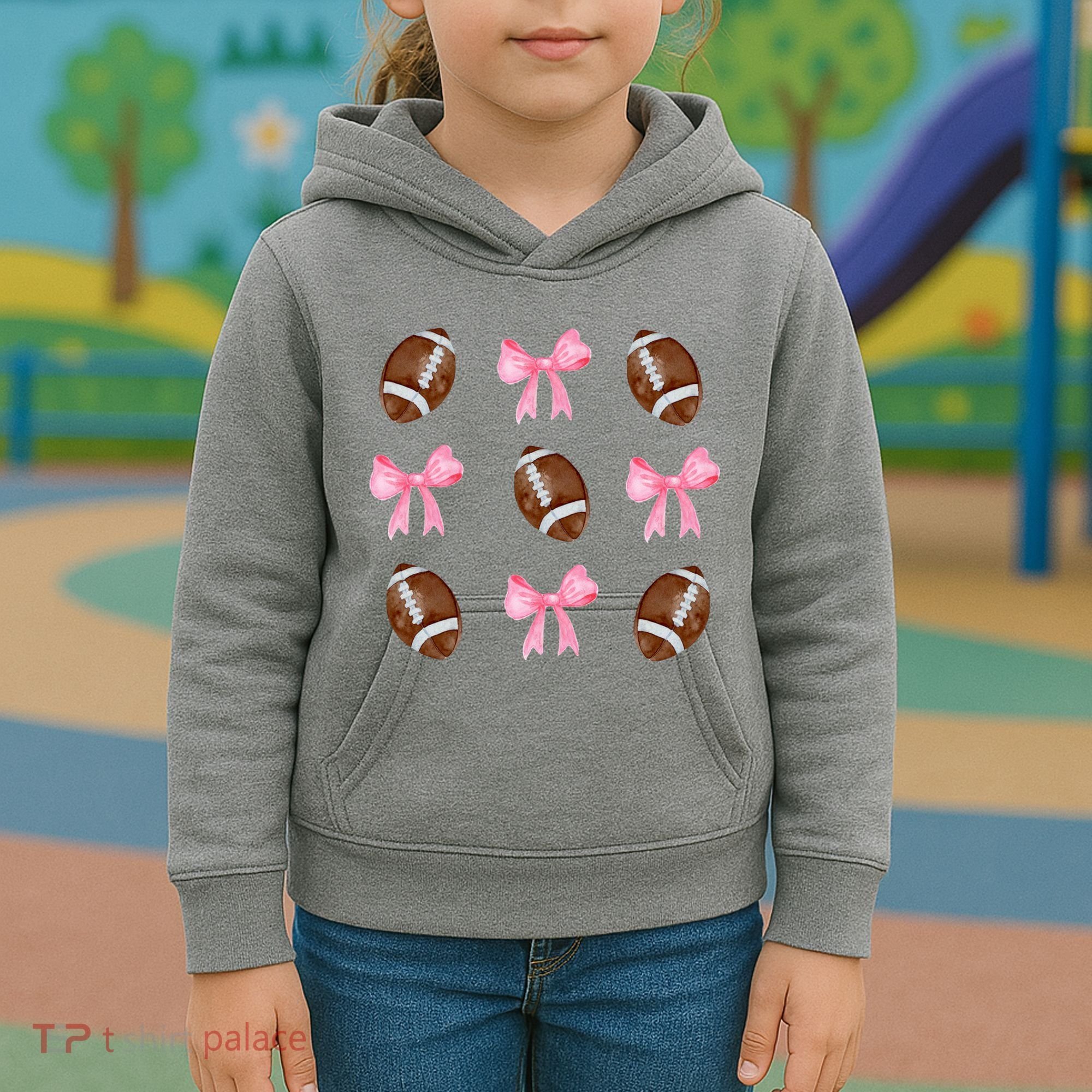 Football Pink Bow Festive Sport Lover Kids Hoodie