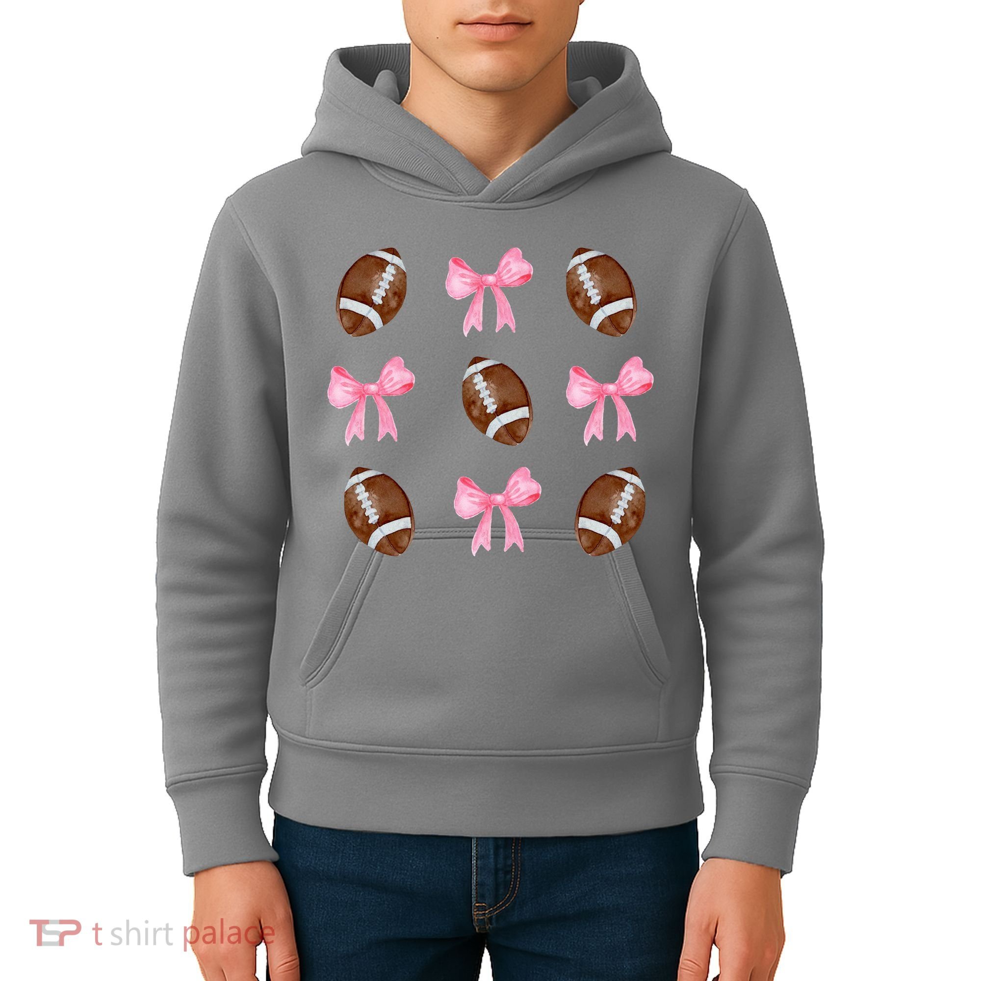 Football Pink Bow Festive Sport Lover Kids Hoodie