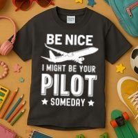 Funny Pilot Be Nice I Might Be Your Pilot Someday Aviation Kids T-Shirt thumb 3