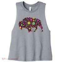 Flower Patterns Bison Buffalo Funny Women's Racerback Cropped Tank thumb 0