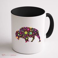Flower Patterns Bison Buffalo Funny Coffee Mug thumb 1