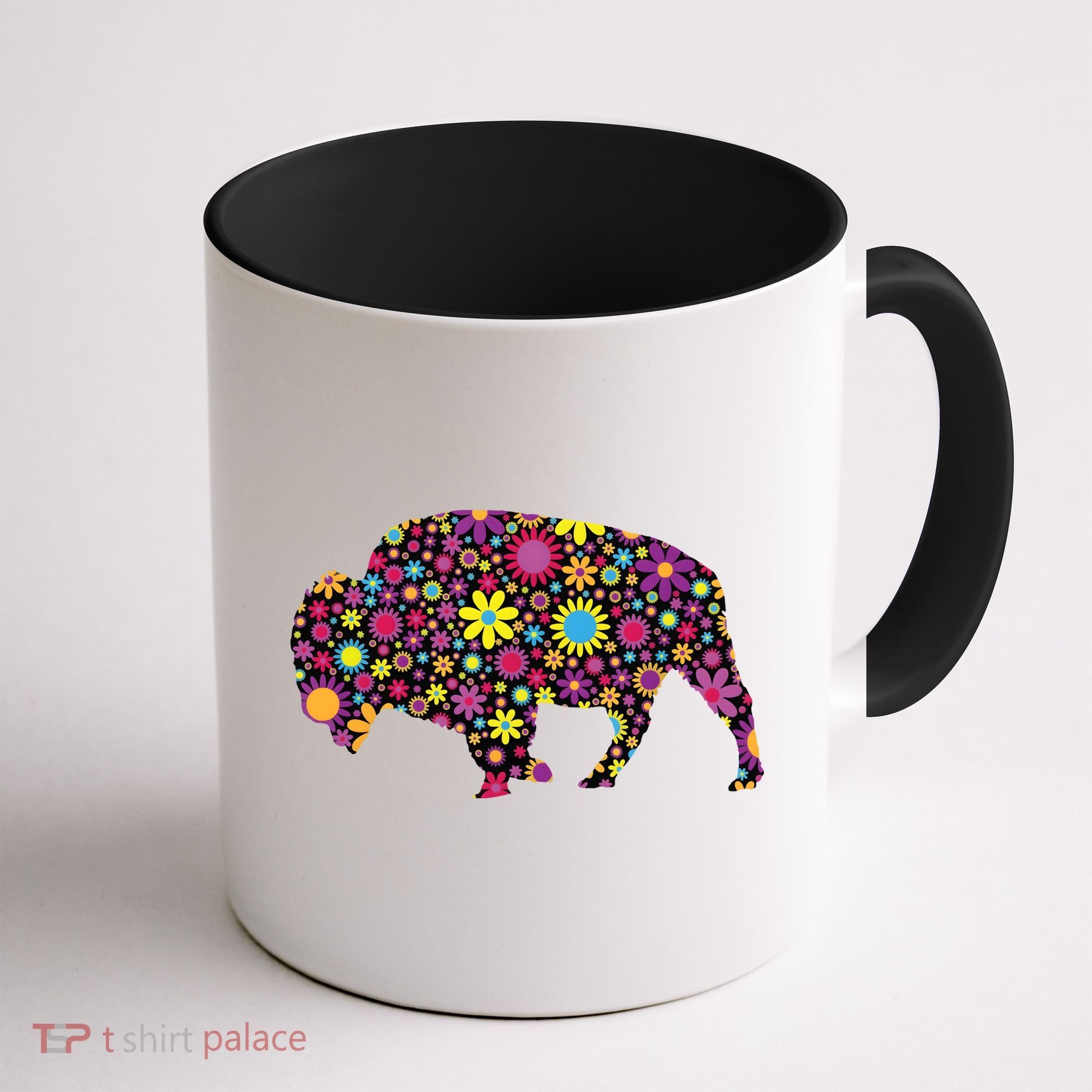 Flower Patterns Bison Buffalo Funny Coffee Mug