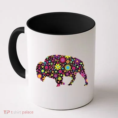 Flower Patterns Bison Buffalo Funny Coffee Mug