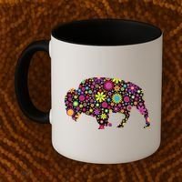 Flower Patterns Bison Buffalo Funny Coffee Mug thumb 2