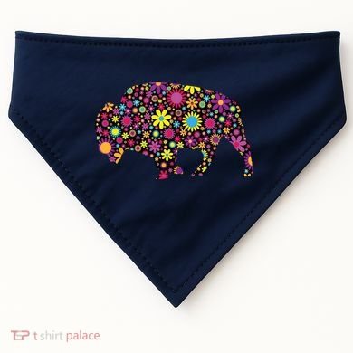 Flower Patterns Bison Buffalo Funny USA-Made Doggie Bandana
