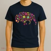 Flower Patterns Bison Buffalo Funny T-Shirt thumb 3