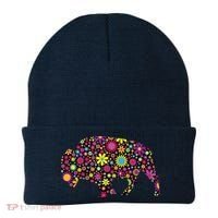 Flower Patterns Bison Buffalo Funny Beanie thumb 0