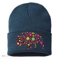 Flower Patterns Bison Buffalo Funny Sustainable Knit Beanie thumb 0
