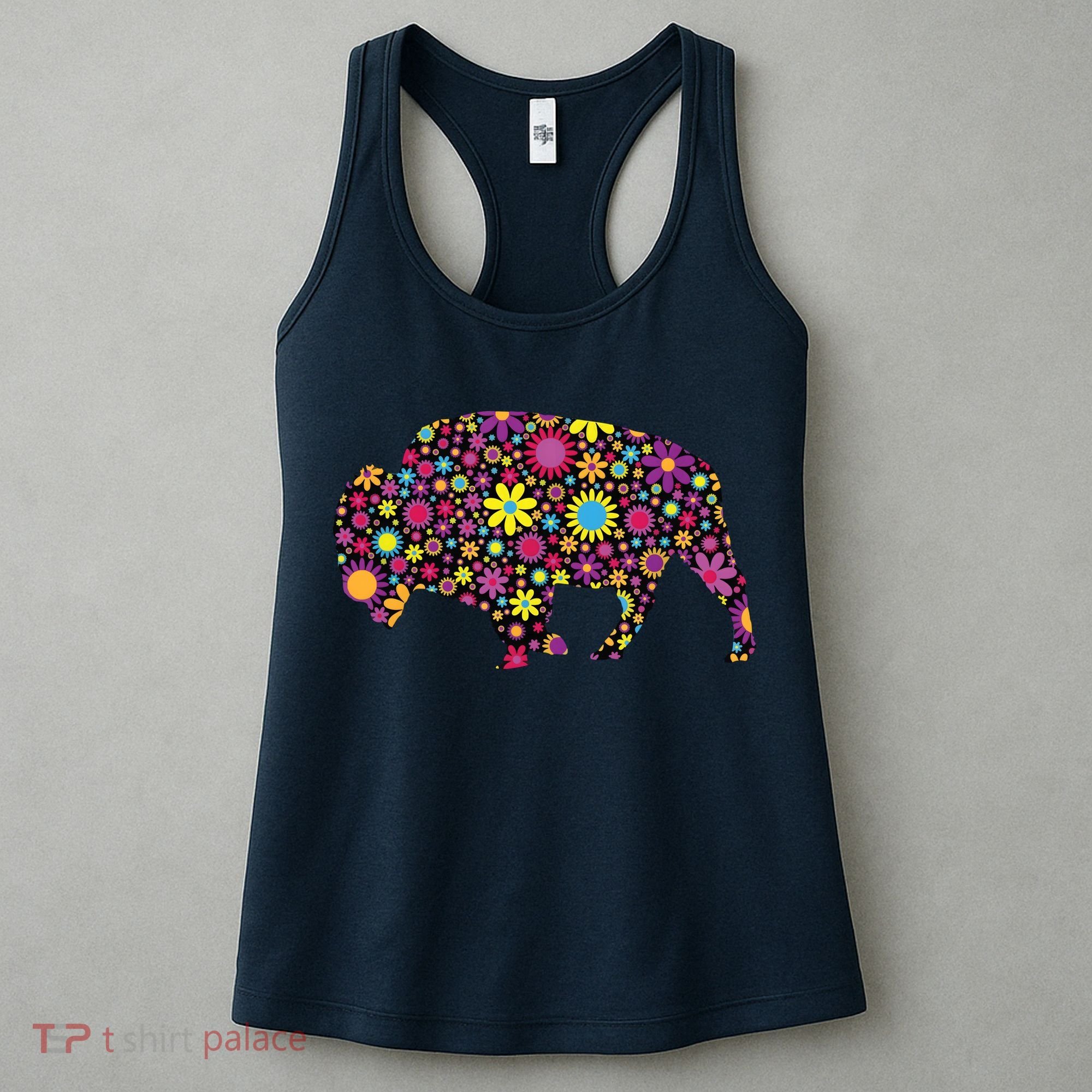 Flower Patterns Bison Buffalo Funny Women's Tank Top