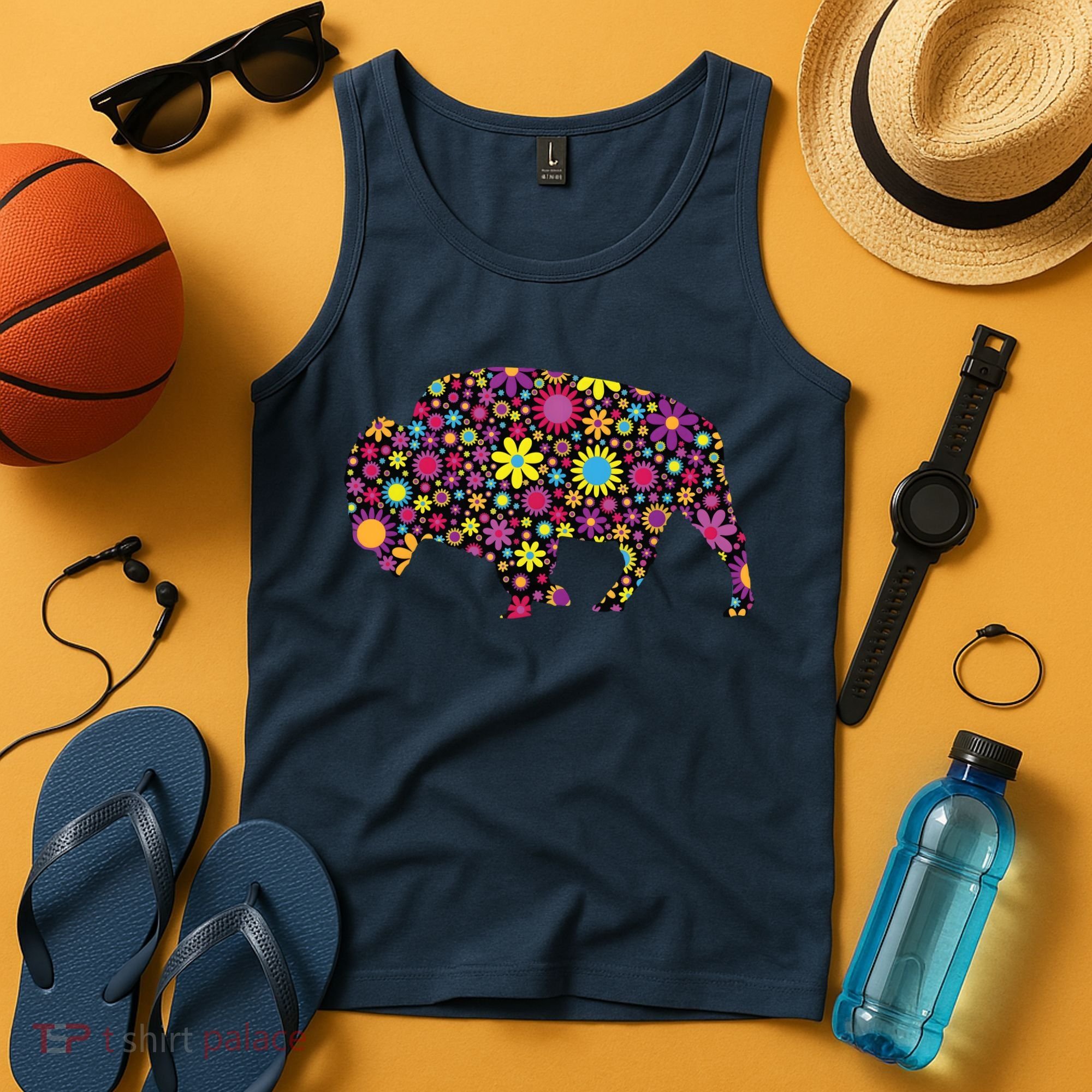 Flower Patterns Bison Buffalo Funny Tank Top