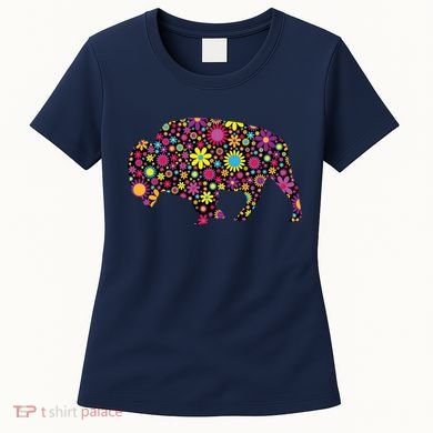Flower Patterns Bison Buffalo Funny Women's T-Shirt
