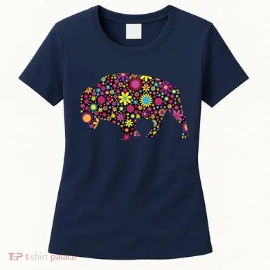 Flower Patterns Bison Buffalo Funny Women's T-Shirt