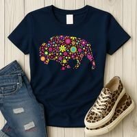 Flower Patterns Bison Buffalo Funny Women's T-Shirt thumb 3