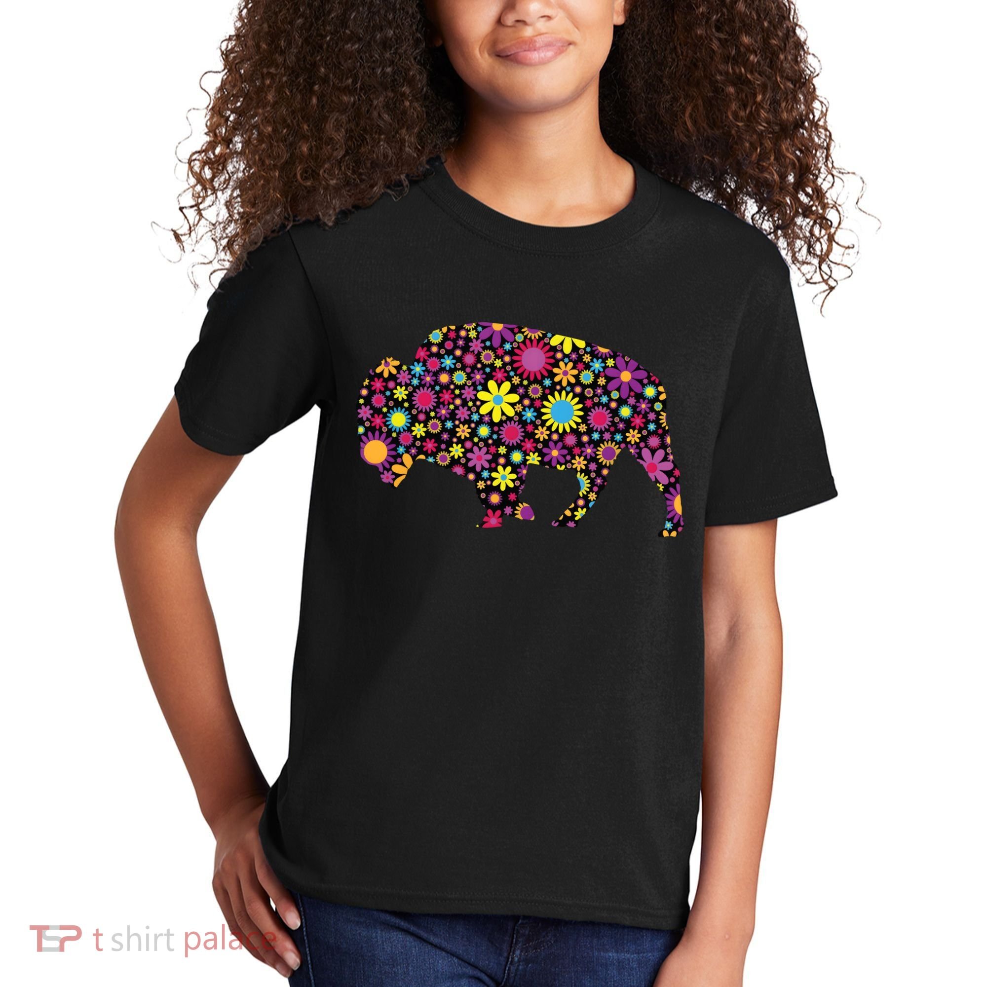 Flower Patterns Bison Buffalo Funny Kids T-Shirt
