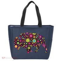 Flower Patterns Bison Buffalo Funny Tote Bag thumb 0