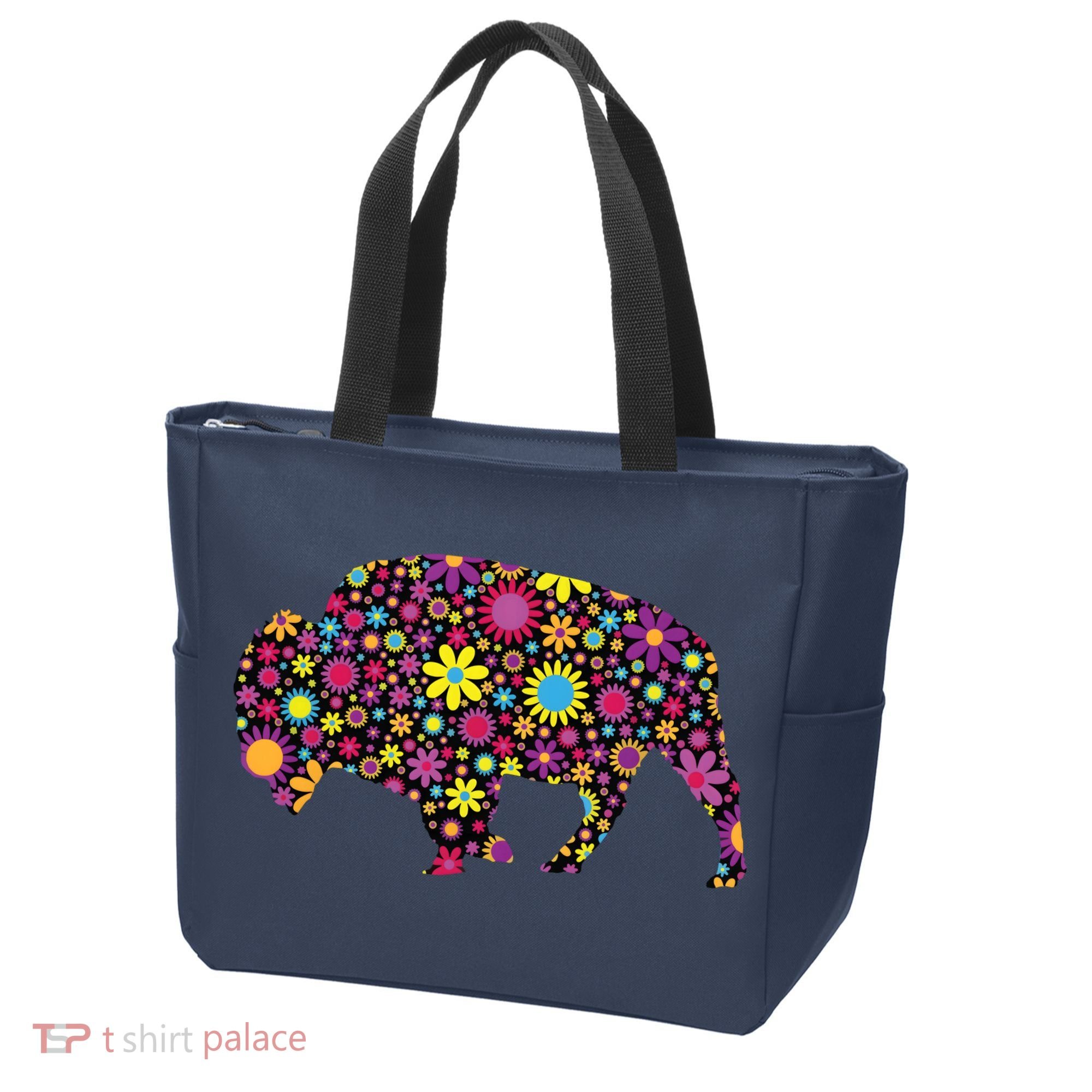 Flower Patterns Bison Buffalo Funny Tote Bag