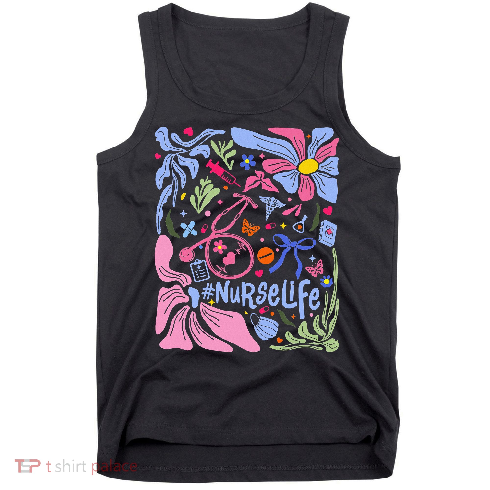 Floral Preppy Coquette Bow Nurse Stethoscope Nursing Doctor Tank Top