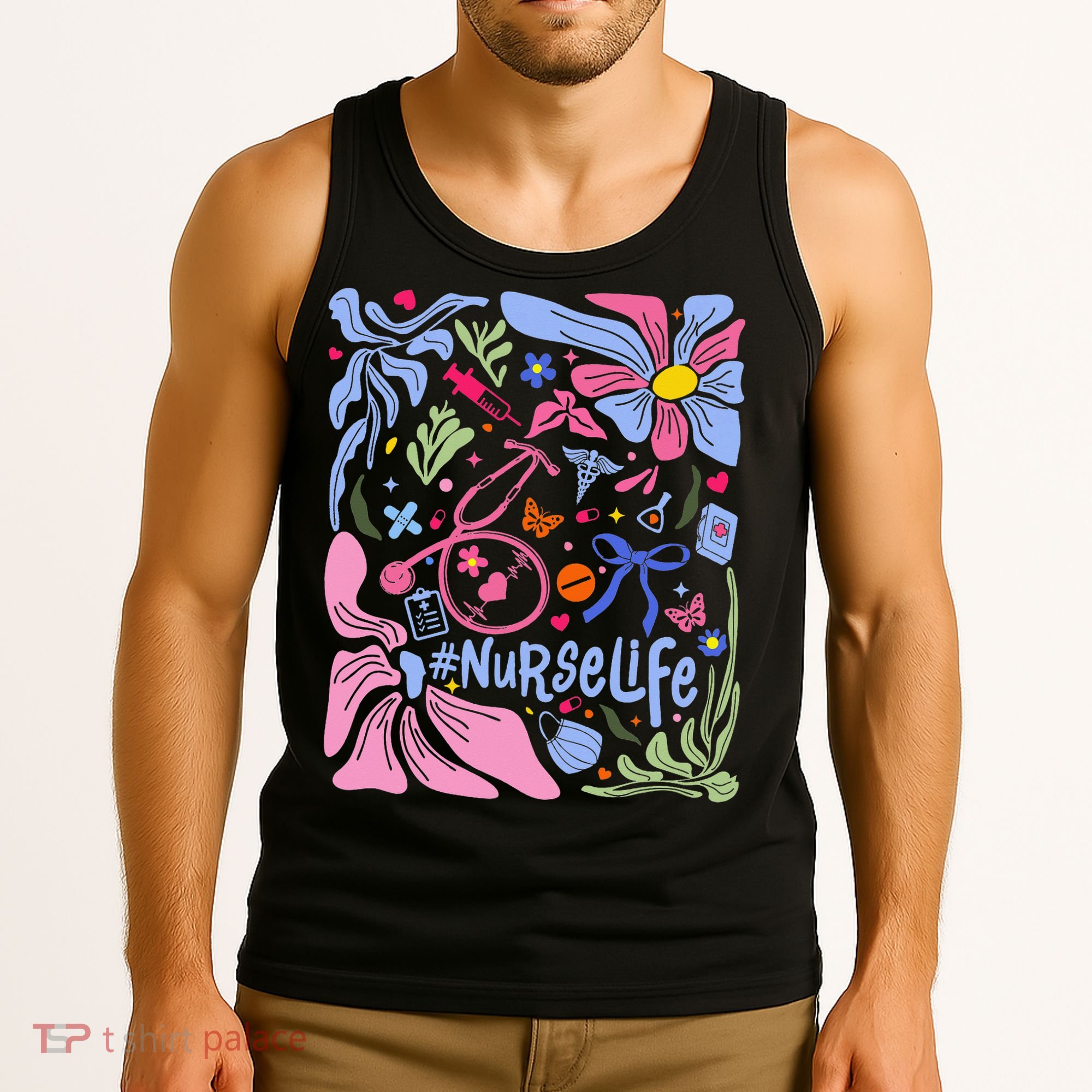 Floral Preppy Coquette Bow Nurse Stethoscope Nursing Doctor Tank Top