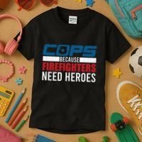 Funny Police Cops Because Firefighters Needs Heroes Law Gift Kids T-Shirt thumb 3