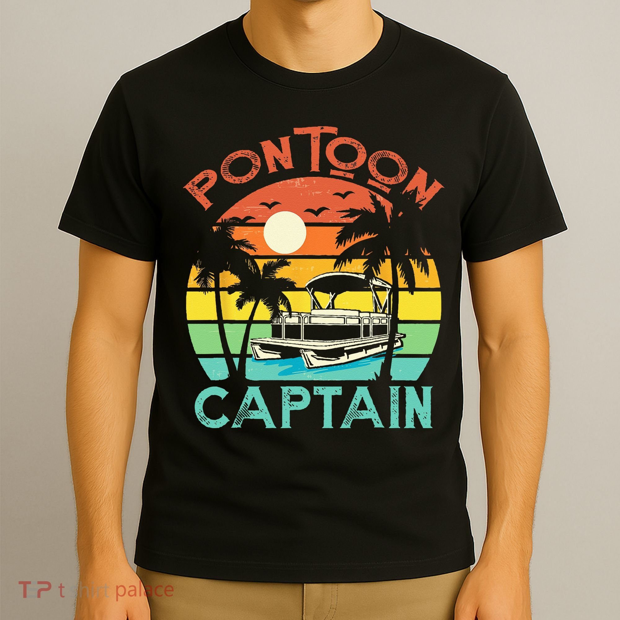 Funny Pontoon Captain Retro Vintage Style Pontoon Boat T-Shirt