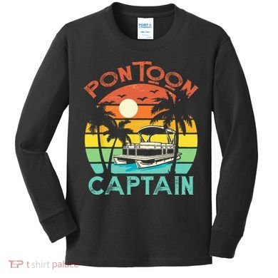 Funny Pontoon Captain Retro Vintage Style Pontoon Boat Kids Long Sleeve Shirt