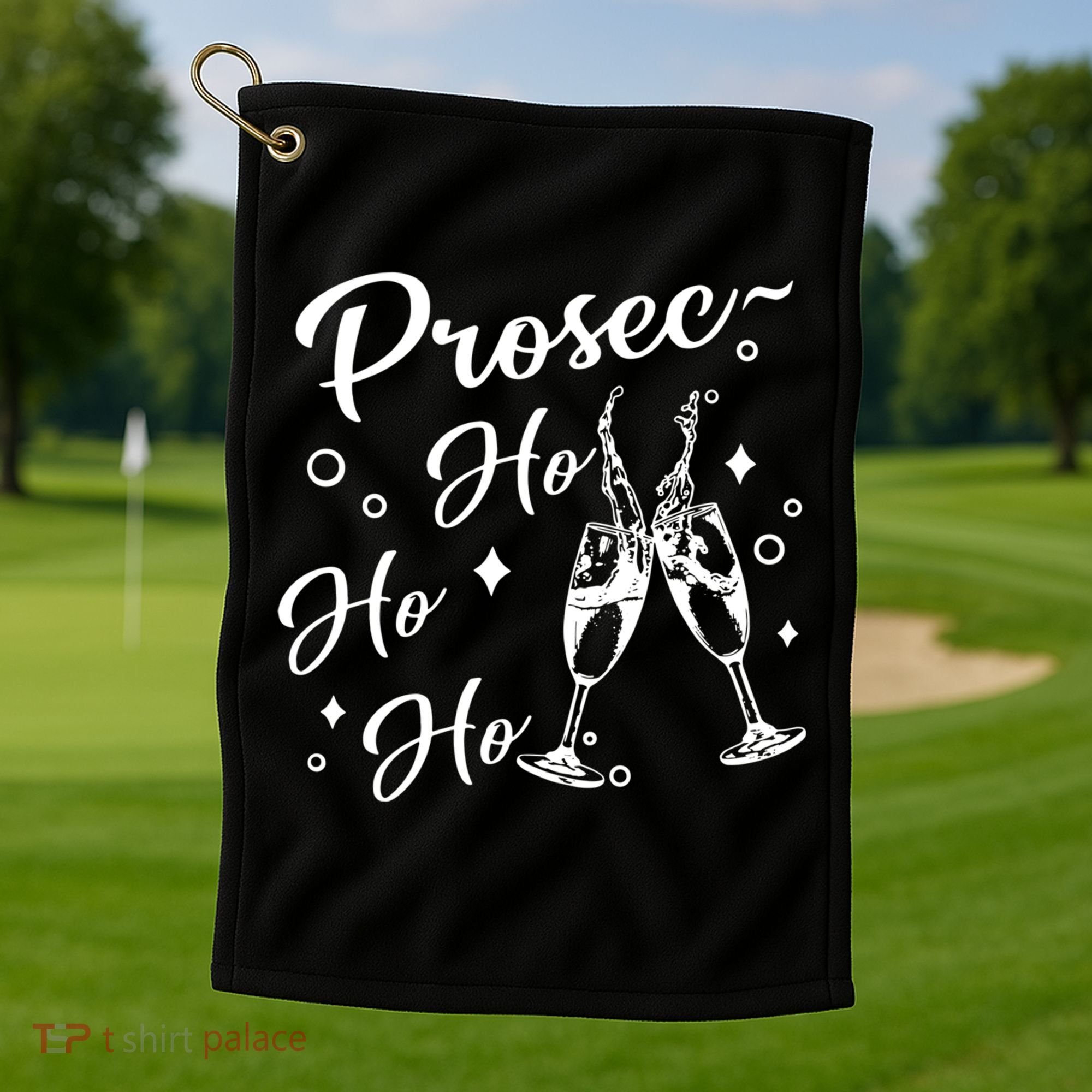 Funny Presecco Christmas Vacation Retro Prosec Ho Ho Ho Golf Towel
