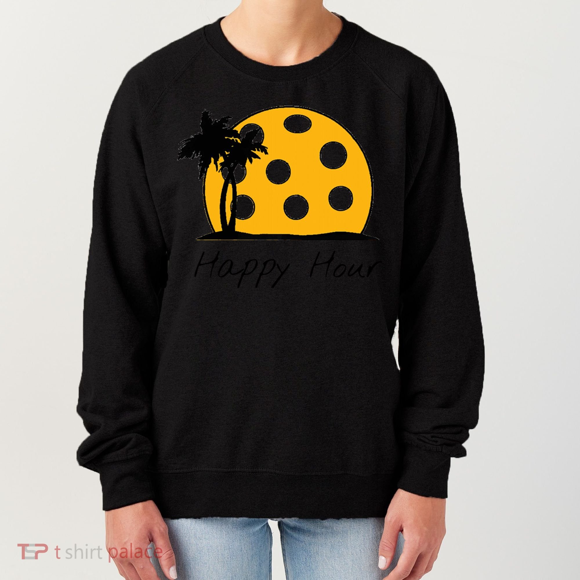 Fun Pickleball Cute Gift Happy Hour W/ Huge Pickleball Sunset Cute Gift Women's Sweatshirt