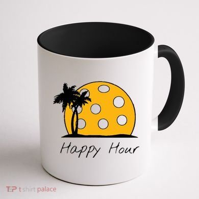Fun Pickleball Cute Gift Happy Hour W/ Huge Pickleball Sunset Cute Gift Coffee Mug back