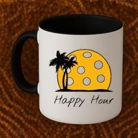 Fun Pickleball Cute Gift Happy Hour W/ Huge Pickleball Sunset Cute Gift Coffee Mug thumb 2