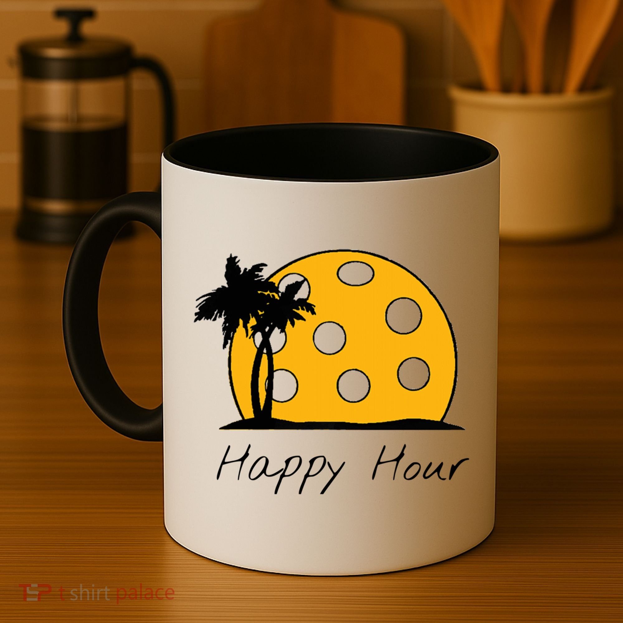 Fun Pickleball Cute Gift Happy Hour W/ Huge Pickleball Sunset Cute Gift Coffee Mug