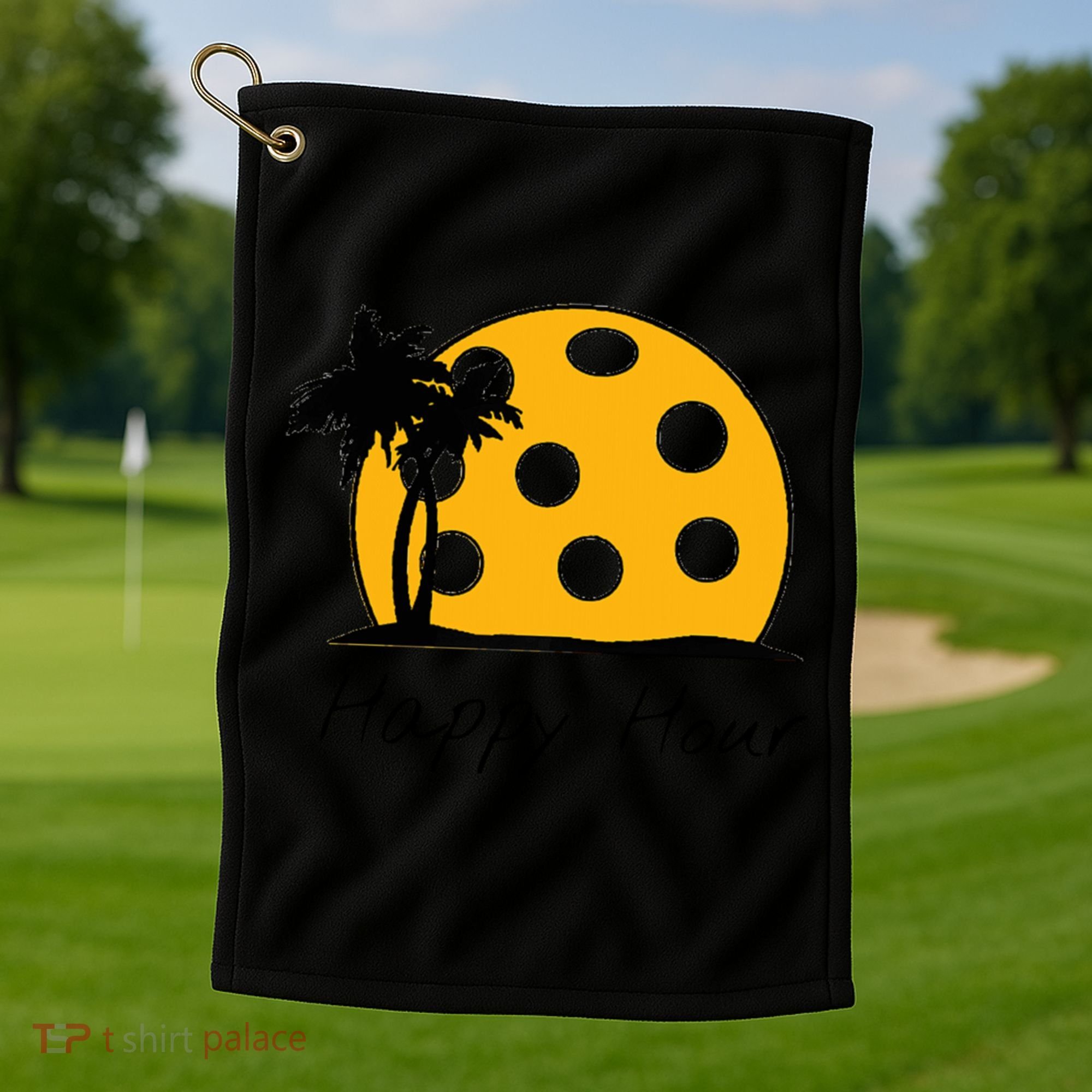 Fun Pickleball Cute Gift Happy Hour W/ Huge Pickleball Sunset Cute Gift Golf Towel