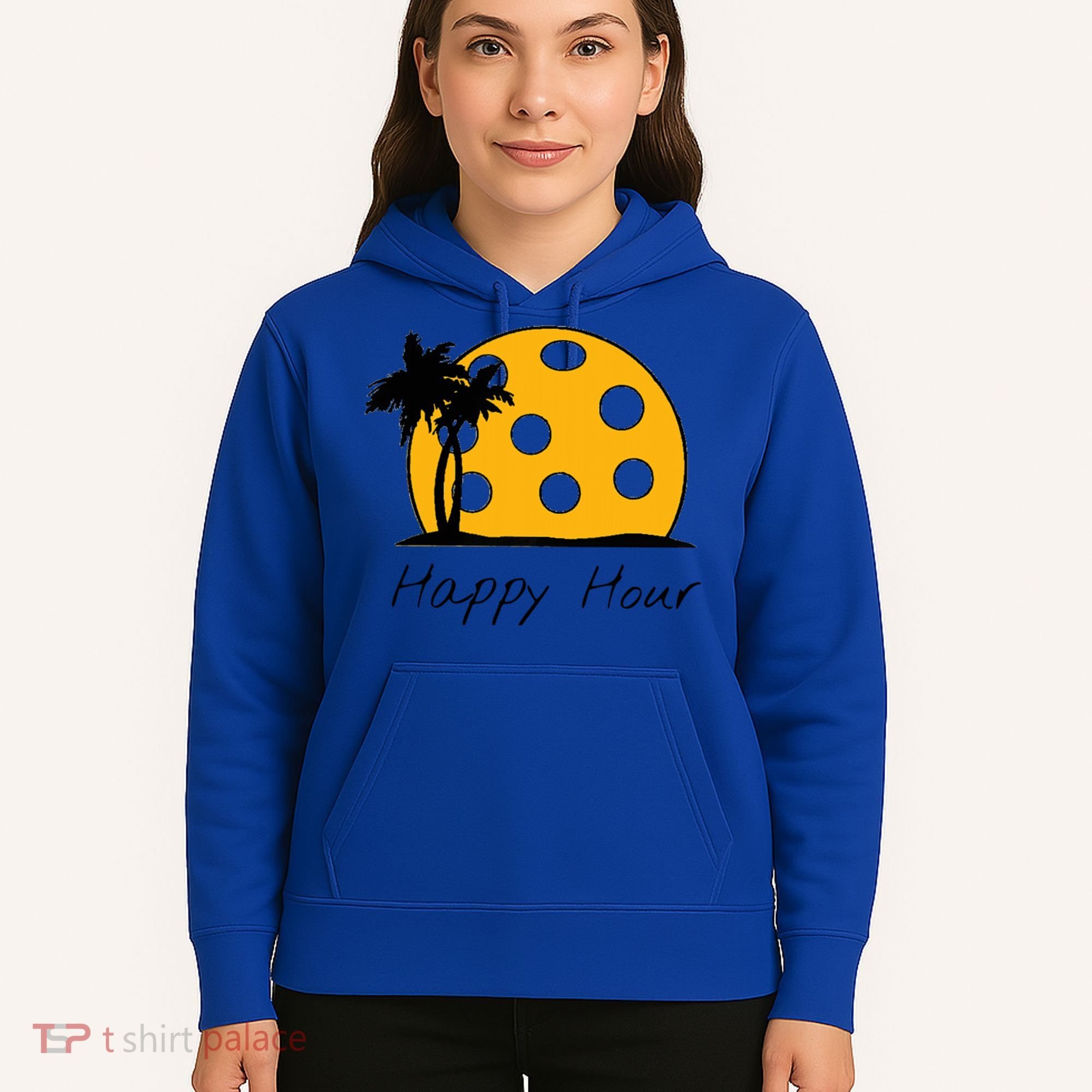 Fun Pickleball Cute Gift Happy Hour W/ Huge Pickleball Sunset Cute Gift Hoodie