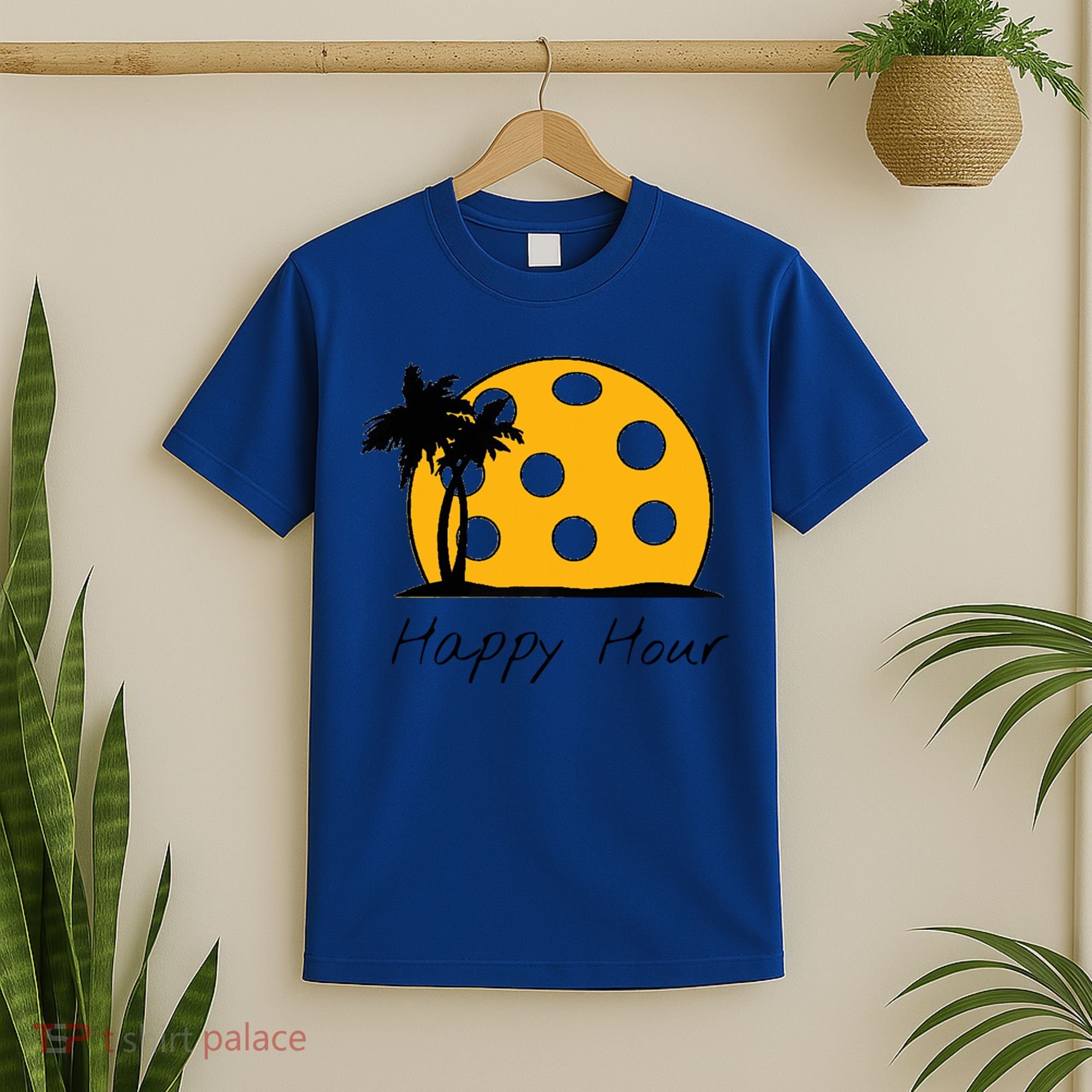 Fun Pickleball Cute Gift Happy Hour W/ Huge Pickleball Sunset Cute Gift T-Shirt