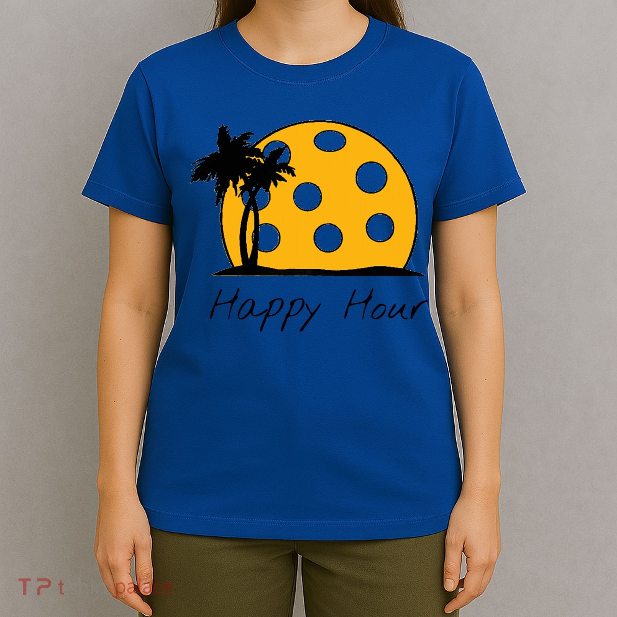 Fun Pickleball Cute Gift Happy Hour W/ Huge Pickleball Sunset Cute Gift T-Shirt