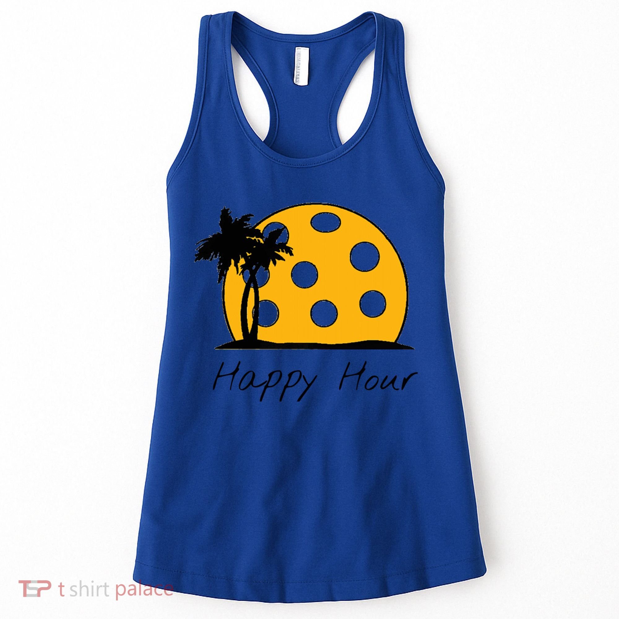 Fun Pickleball Cute Gift Happy Hour W/ Huge Pickleball Sunset Cute Gift Women's Tank Top