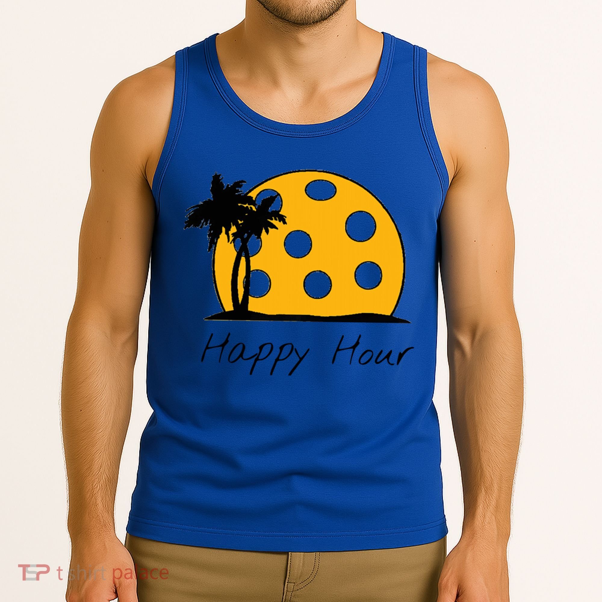Fun Pickleball Cute Gift Happy Hour W/ Huge Pickleball Sunset Cute Gift Tank Top
