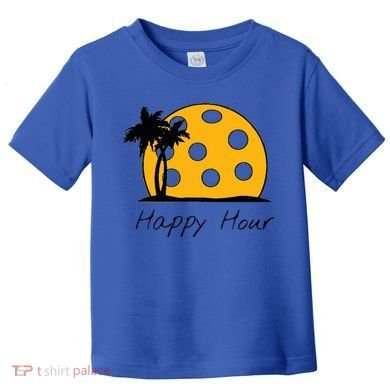Fun Pickleball Cute Gift Happy Hour W/ Huge Pickleball Sunset Cute Gift Toddler T-Shirt