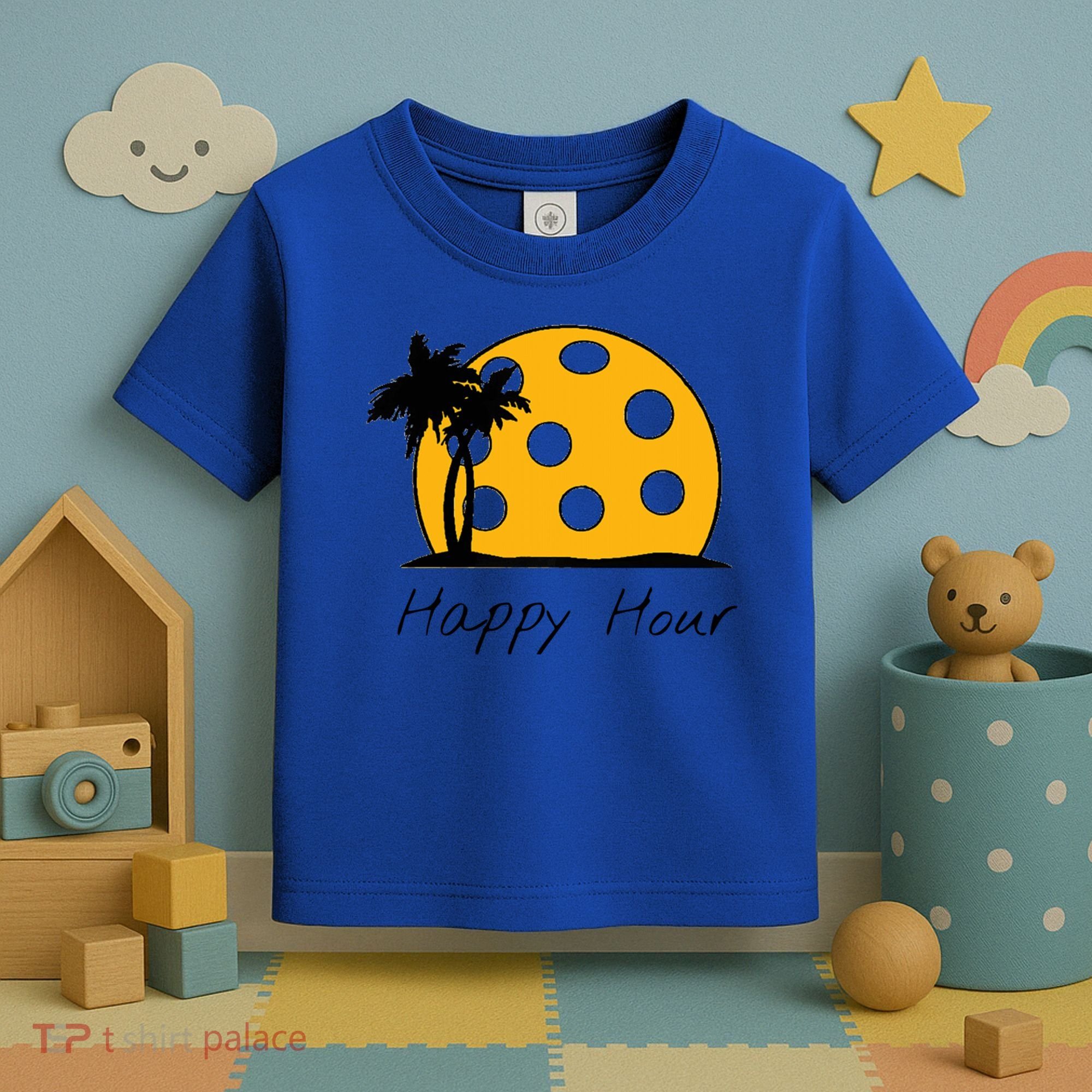 Fun Pickleball Cute Gift Happy Hour W/ Huge Pickleball Sunset Cute Gift Toddler T-Shirt