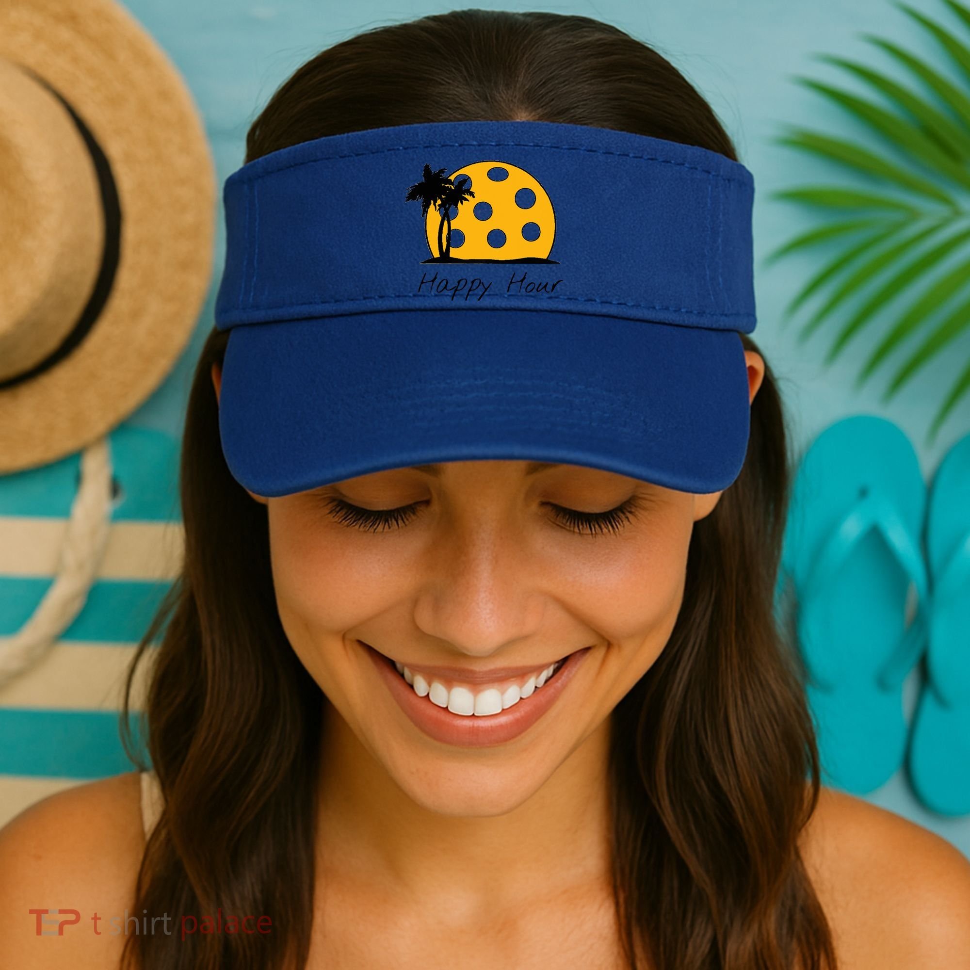 Fun Pickleball Cute Gift Happy Hour W/ Huge Pickleball Sunset Cute Gift Visor