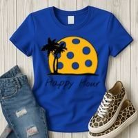 Fun Pickleball Cute Gift Happy Hour W/ Huge Pickleball Sunset Cute Gift Women's T-Shirt thumb 3